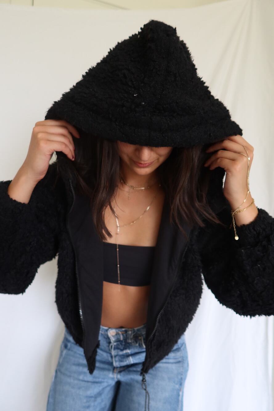 Black faux fur zip up